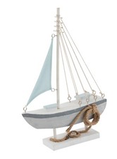 38CM WOOD SAILING BOAT Ornament Statue Nautical Home Decor Yacht Sea Theme NEW