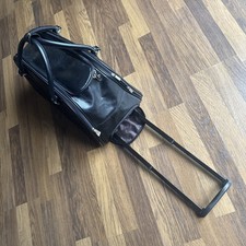 Vintage Black Travel Bag Roll on Carry on Wheels Pockets Retro Travelling 