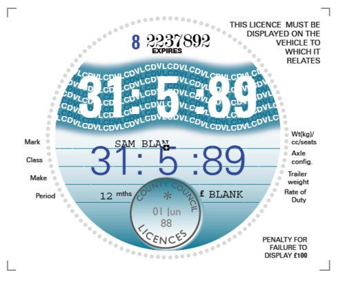 May 1989 classic road tax - tax, disc