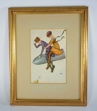 XAVIER SAGER WW1 PEACEFUL SHELLS SERIES TWO SEATER FRAMED POSTCARD PRINT