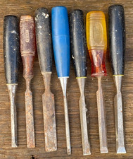 7 x Vintage Bevel Edged Chisels Carpenters Tools inc Marples