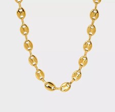 Silver Stainless Steel Necklace Coffee Beans  Width 5 mm 26 Inches Gold & Sliver