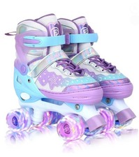 Kids Roller Skates 4-Size Adjustable, 8 Light Up Wheels for Girls Boys