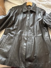 Helium Leather Biker Jacket Long Full Zippered Dark Brown Women Uk18 