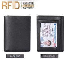 Genuine Leather RFID Blocking Credit Card Holders for Men With Window ID