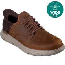 Skechers Garza Gervin Mens Wide Fit Slip Ins Hands Free Shoes Brown Size 8-13