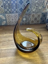 Art Glass Murano-Style Abstract Brown Swirl Sculpture Pedestal 10” Height 