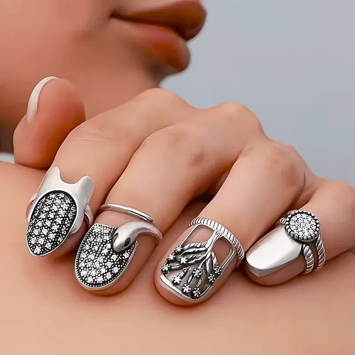 4pcs retro nail rings - nail,