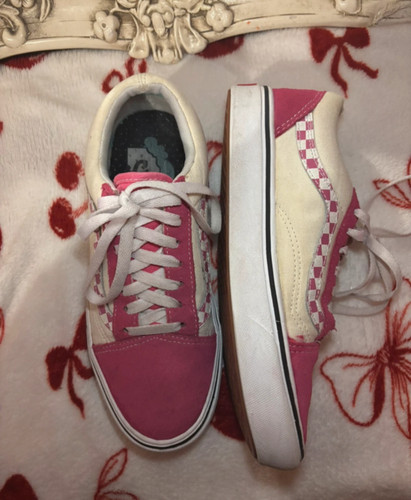 Vans white and pink checked