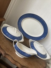 Vintage Ridgeway Conway Blue Polka Dot Serve Ware, Platter, Tureens, Gravy Boat