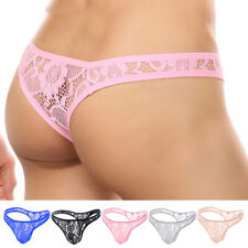 Men G-string Thong Lace Briefs Sexy Low Waist Underwear See Through T Back Panty