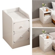Small Bedside Table White Wooden Narrow Bedside Cabinet Drawer Unit Side Tables
