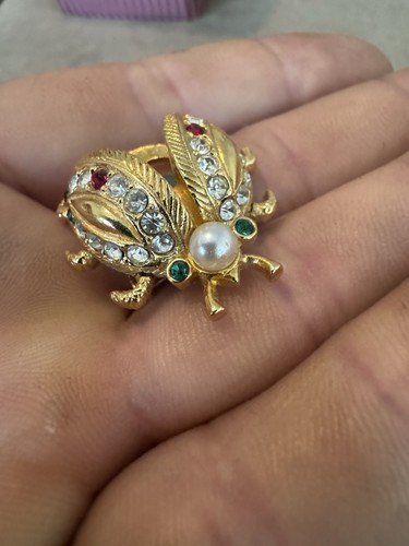 Vintage gold tone beetle bug - beetle,