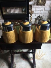 Set of 3 Canister Yellow Kitchen Storage Pot Food Container Airtight Lid Lock