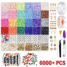 6000PCS Clay Beads Bracelet Making Kit Round Flat Beads Polymer Set DIY Kit