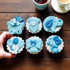 6 Edible Baby Boy Cupcake Toppers | Blue Fondant Baby Shower Decorations