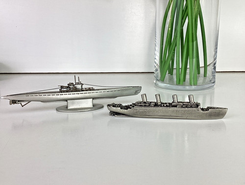 Vintage pewter ships - vintage, 1912