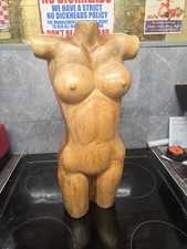 20" Tall Vintage Wood Carving Sculpture - Female Nude Torso, Abstract Modern