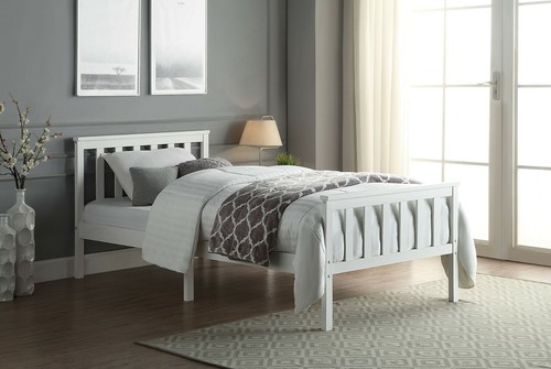 White wooden bed frame single - bed,