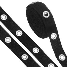 3 Yards Cotton Eyelet Trim with Grommets, 0.78 Inch Eyelet Tape, Black + Silver