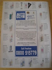AUTO GLYM CAR VALETING RANGE OF CAR CARE PRODUCTS 1990 ADVERT A4 FILE 49