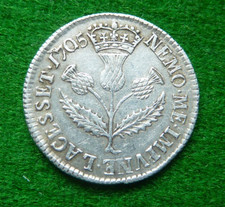 1705 QUEEN ANNE SILVER SCOTTISH 5 SHILLINGS - VF+