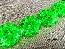 Shiny Metallic Shabby Chiffon Flower Trim Frayed Hair Rose Bridal Lace - By YARD