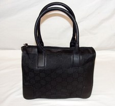 Gucci Black GG Canvas Tote Handbag Leather Shoulder Straps 143742 + Dustbag