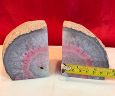 NATURAL PINK QUARTZ AGATE GEODE CRYSTAL HEALING BOOKENDS