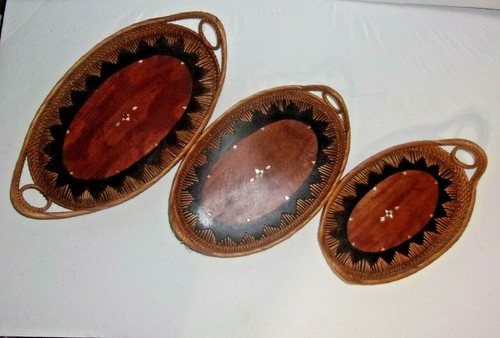 Wicker rattan tray baskets - 3,