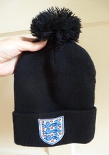 Navy Blue England FA Three Lions 2015 Football Knitted Pompom Beanie Hat ~Unisex
