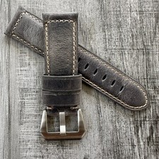Premium Quality 24mm Grey Leather Watch Strap - Compatible with Panerai Watches