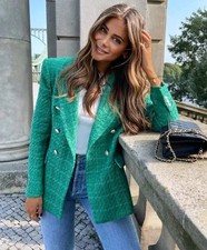 Zara Green Textured Weave Double Breasted Blazer Jacket Size M Medium 10 12 