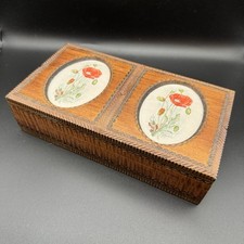J & J Cash Wooden Embroidered Jewellery Box Poppies Trinket Box