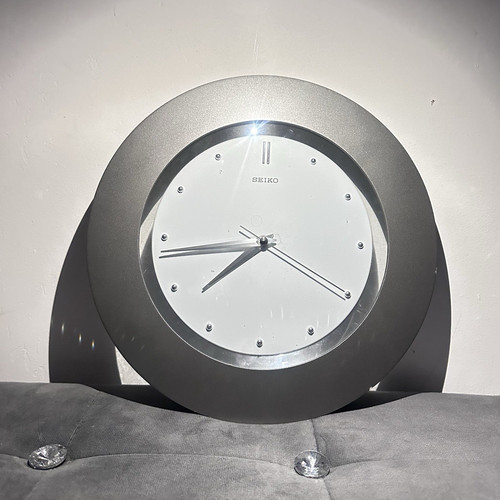 Grey silver wall clock - wall, seiko