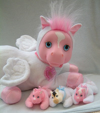 White pink  Pegasus Pony Surprise 2015 mama MOONLIGHT soft toy + 3 foals babies