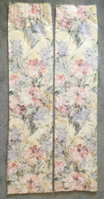 1 PAIR CURTAINS PINKS/BLUES/OYSTER FLORAL DAMASK COTTON MIX LINED L:138 x 124cm