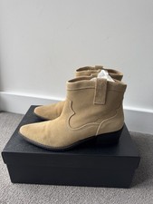 ZARA Suede Cowboy Ankle Boots Beige Pointed Toe Boots, 39/6UK