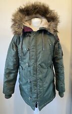 Superdry Ladies Green Parka Style Coat, Faux Fur Hood, Large VGC