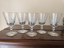 Set of 5 Vintage Etched Wine