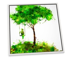 Green Tree Swing Summer CANVAS FLOATER FRAME Wall Art Square Print