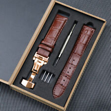 Genuine Leather Crocodile Grain Watch Band Quick Release Strap 14-22 Wooden Case
