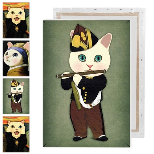 Printed cartoon cat painting - cartoon,