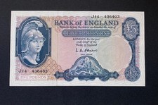 Bank of England £5 Note. L K O’Brien Lion And Key. Prefix J. Uncirculated. B280.