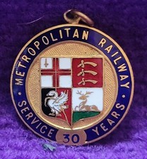 METROPOLITAN RAILWAY SERVICE 30 YEARS MEDAL MEDALLION ENAMEL BADGE A HARDING