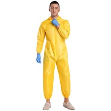 Mens Overalls With Gloves Hooded Party Jumpsuit Hazmat Halloween Cosplay Suits
