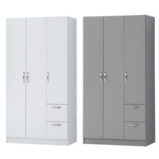 3 Door Wardrobe White or Grey