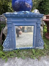 Victorian Cast Iron Fireplace Over Mantle Mirror 96cm Max Wide 80cm High Blue