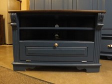 REGENCY PAINTED CORNER TV UNIT- SOLID OAK TOP- BESPOKE- HAND MADE- STIFFKEY BLUE