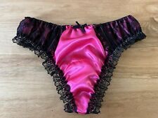 Thong Cerise Pink Satin Panties black  Lace  For Men Waist 40” Custom Made